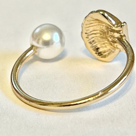 Scallop Sea Shell Ring White Pearl Gold Plated Size 8 9 Island Beach Simulated - Picture 9 of 12